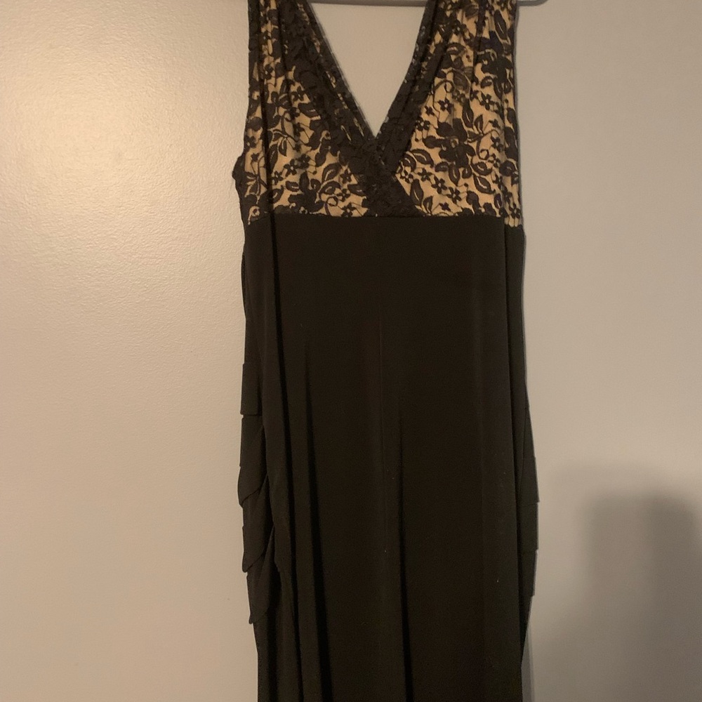 connected apparel Black Dress with Cream Lace Bodice One-Shoulder